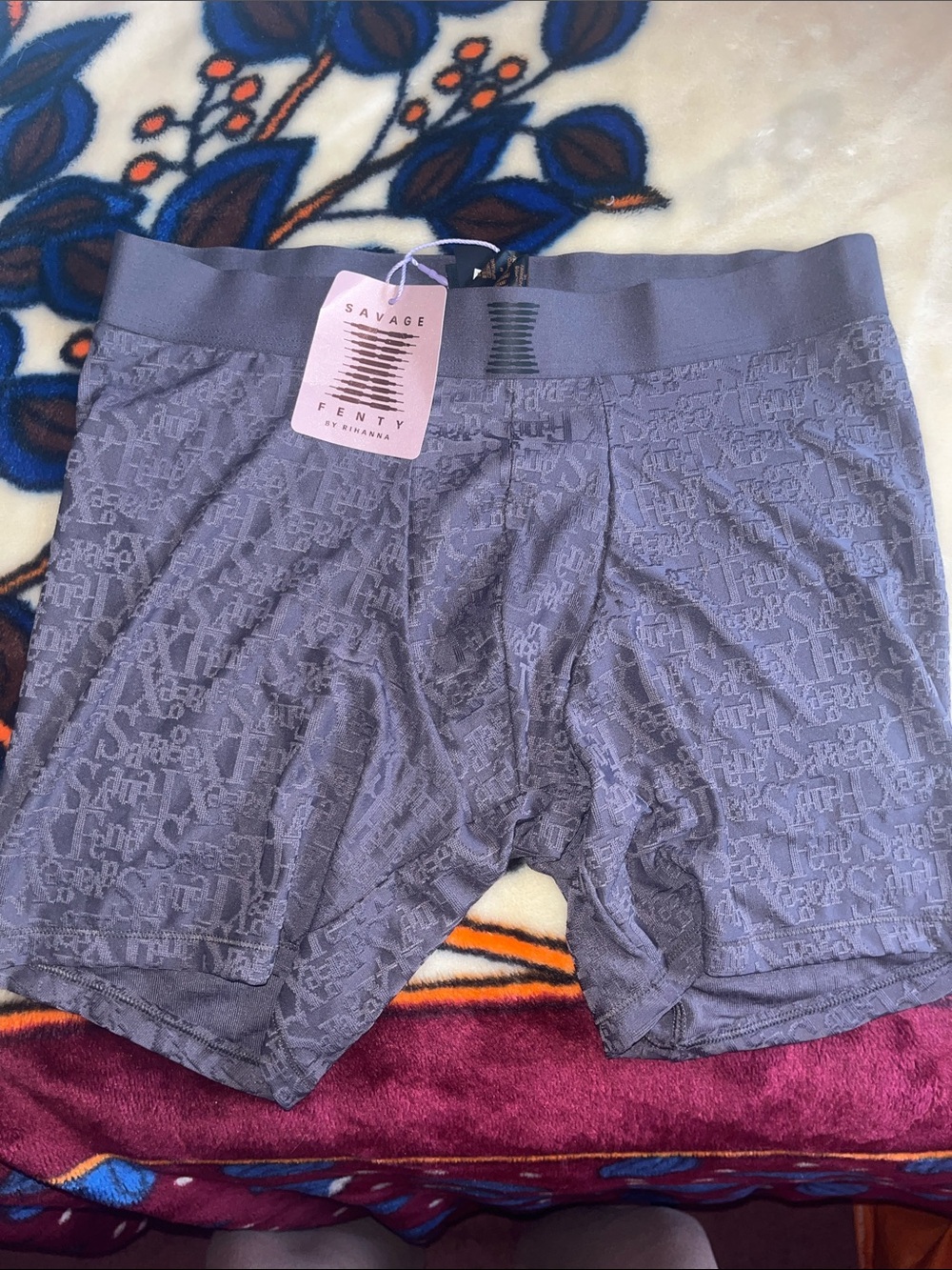 Savage X Fenty Men's Slate Gray Lace-Texture Boxer Briefs size medium